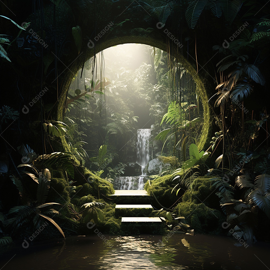 Portal para outra dimensão em uma chuva tropical