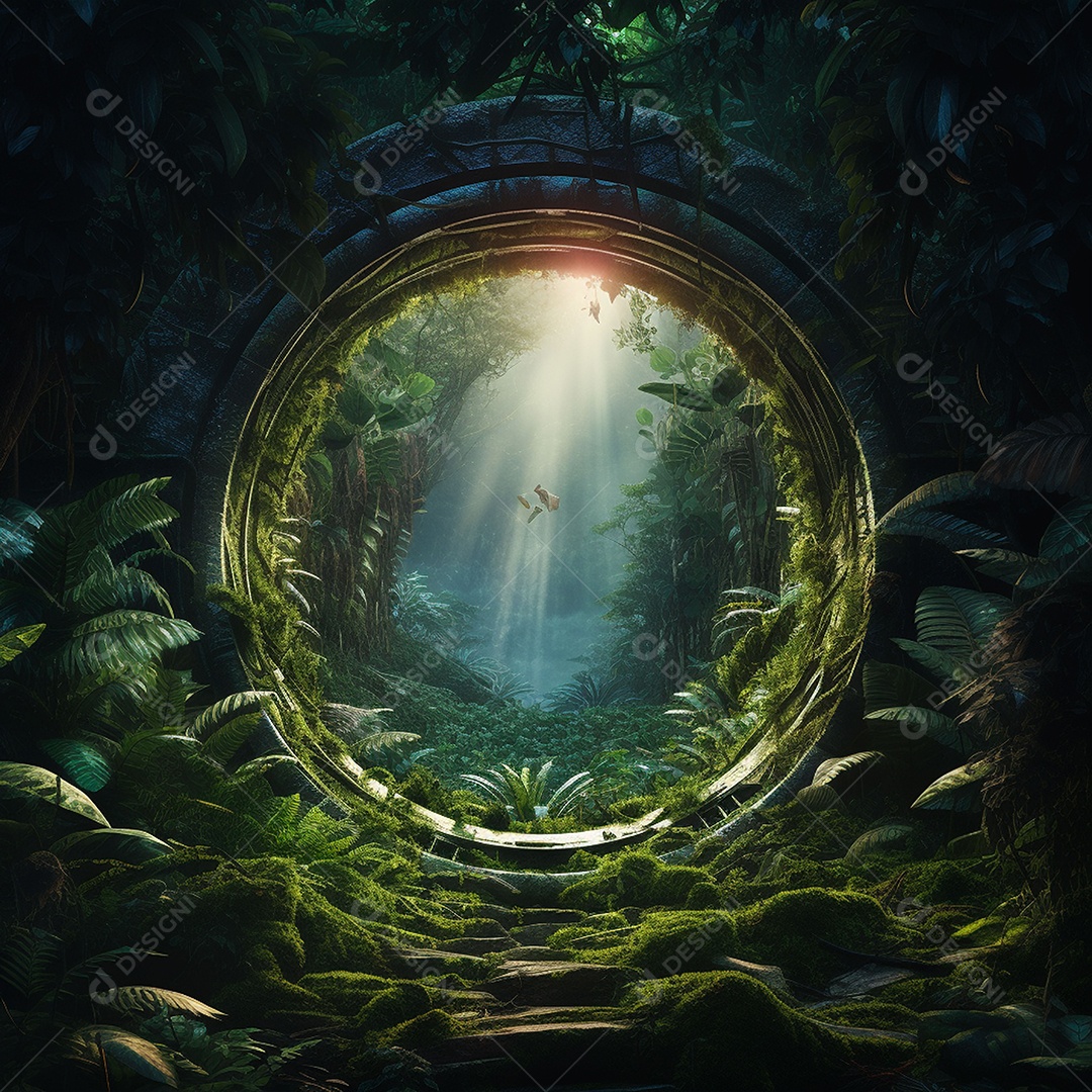 Portal para outra dimensão em uma chuva tropical