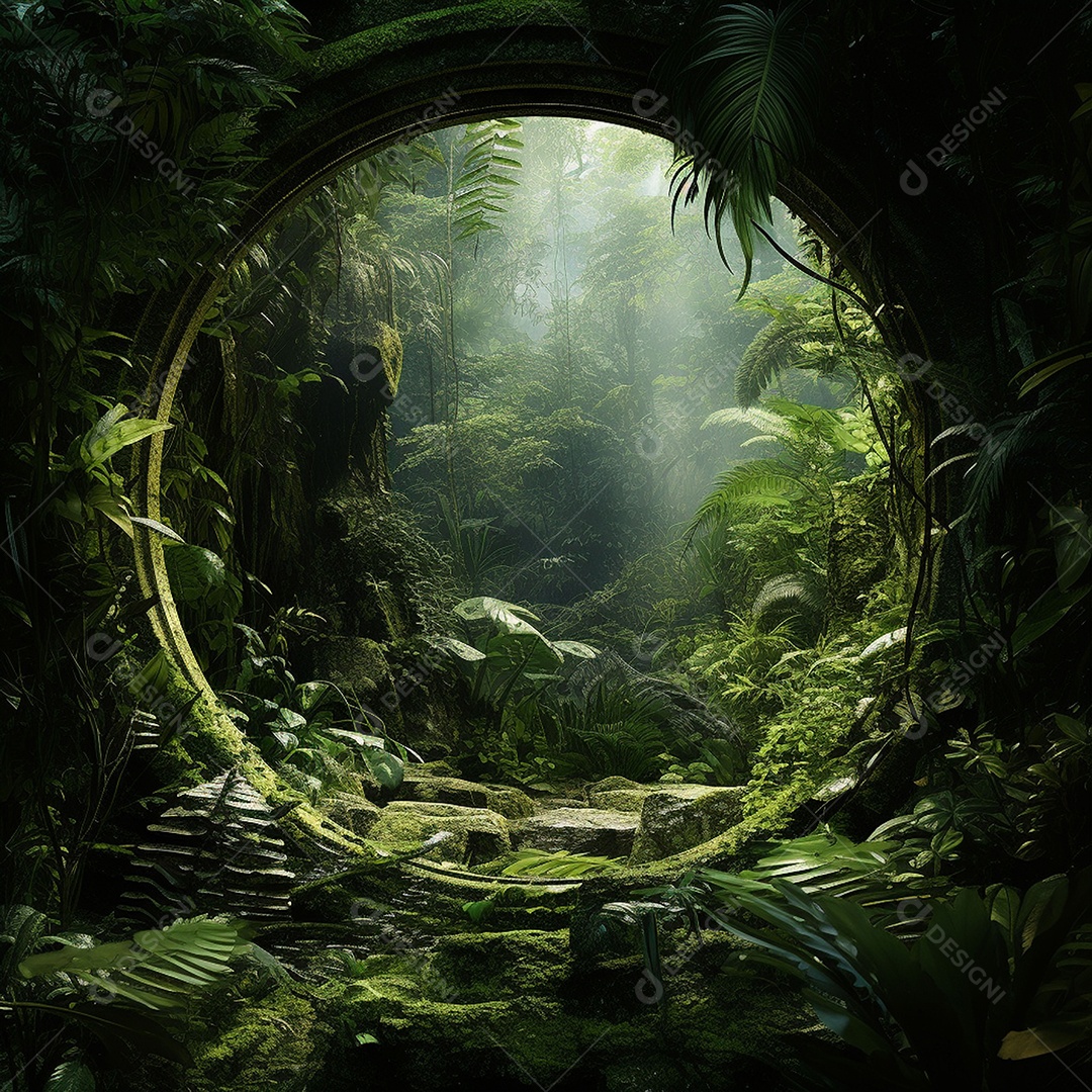 Portal para outra dimensão em uma chuva tropical