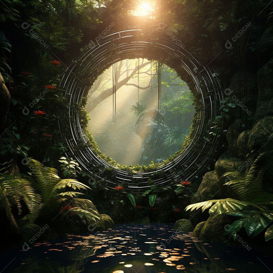 Portal para outra dimensão em uma chuva tropical