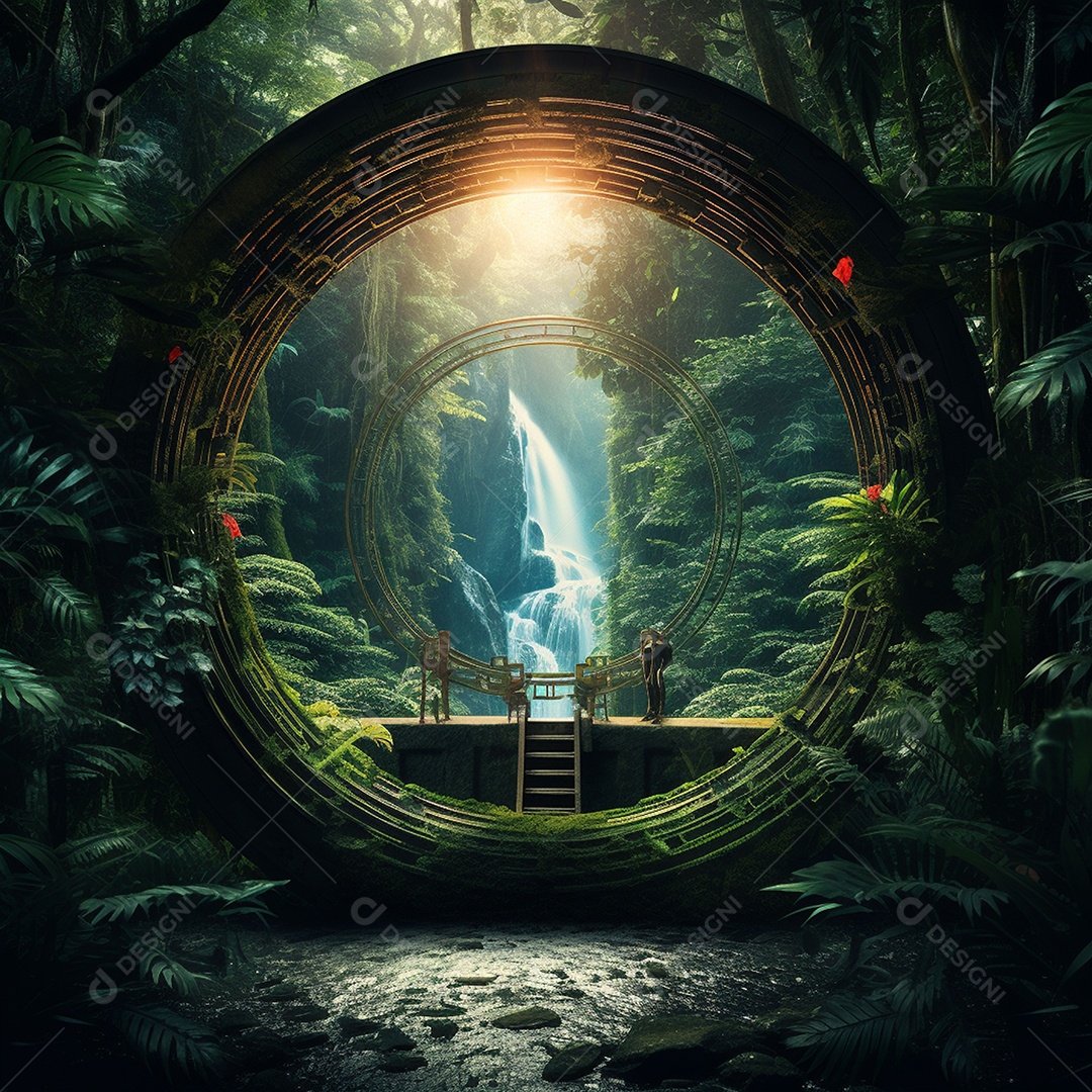 Portal para outra dimensão em uma chuva tropical