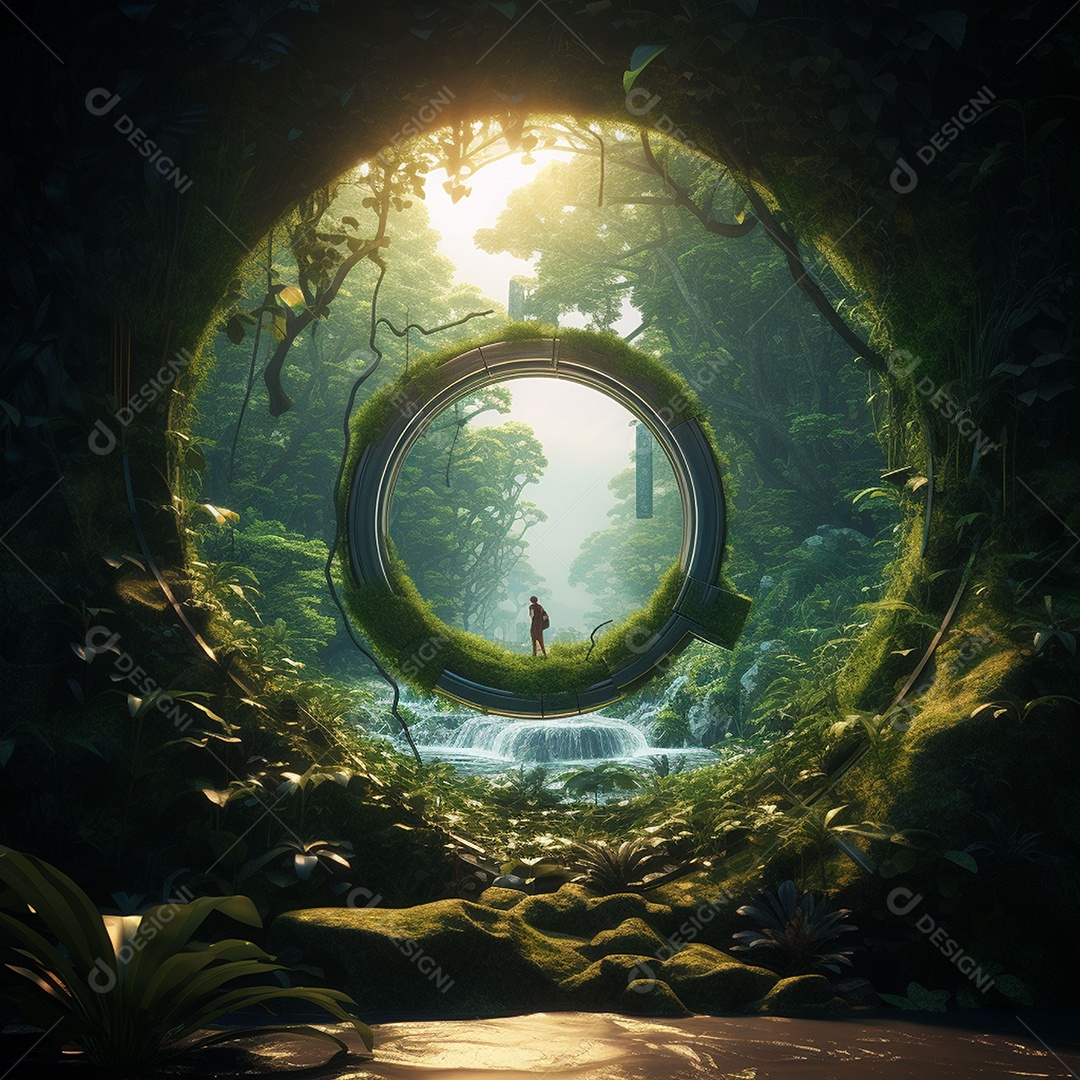 Portal para outra dimensão em uma chuva tropical