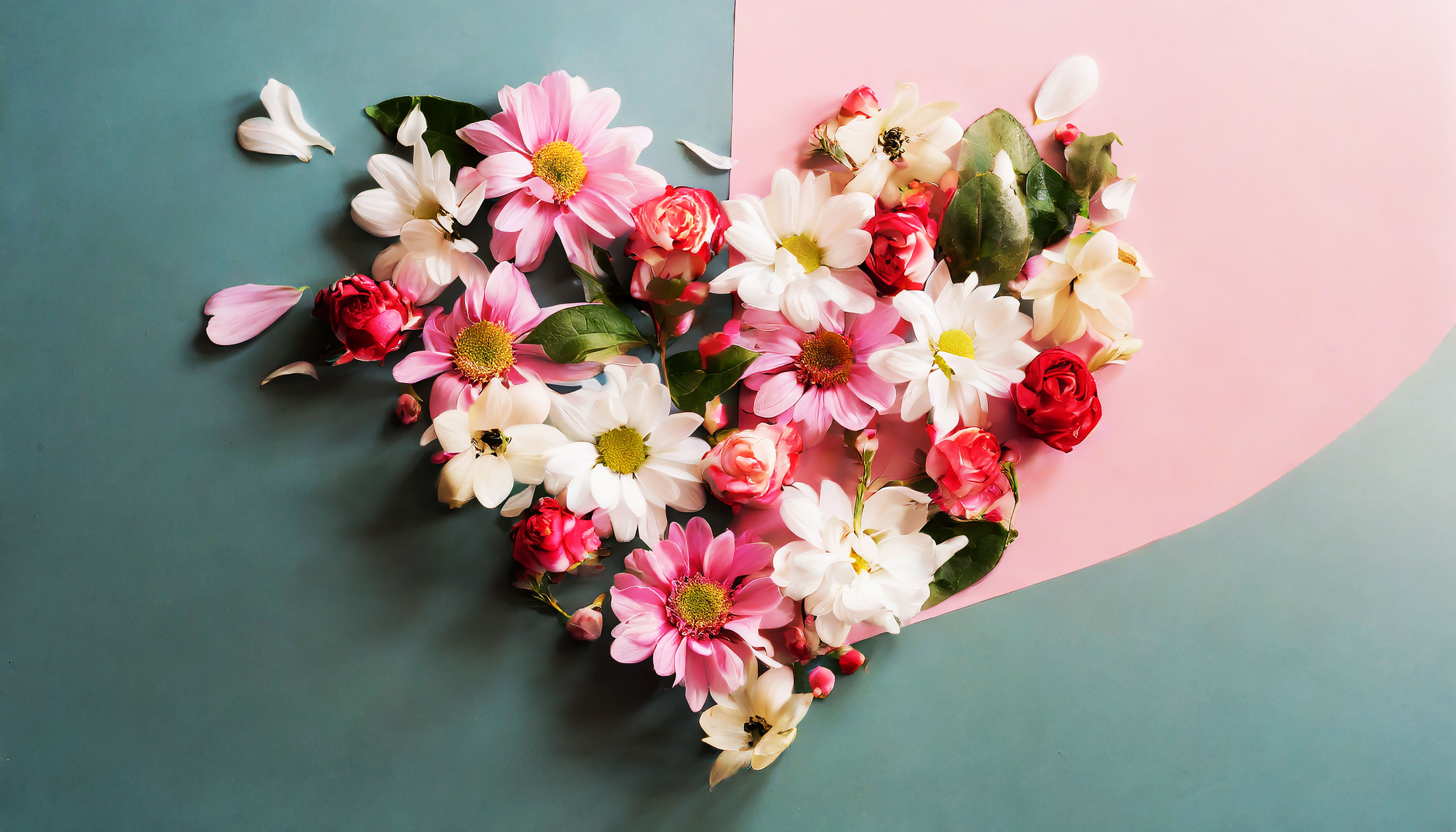 Forma de coração feita de flores conceito de dia dos namorados