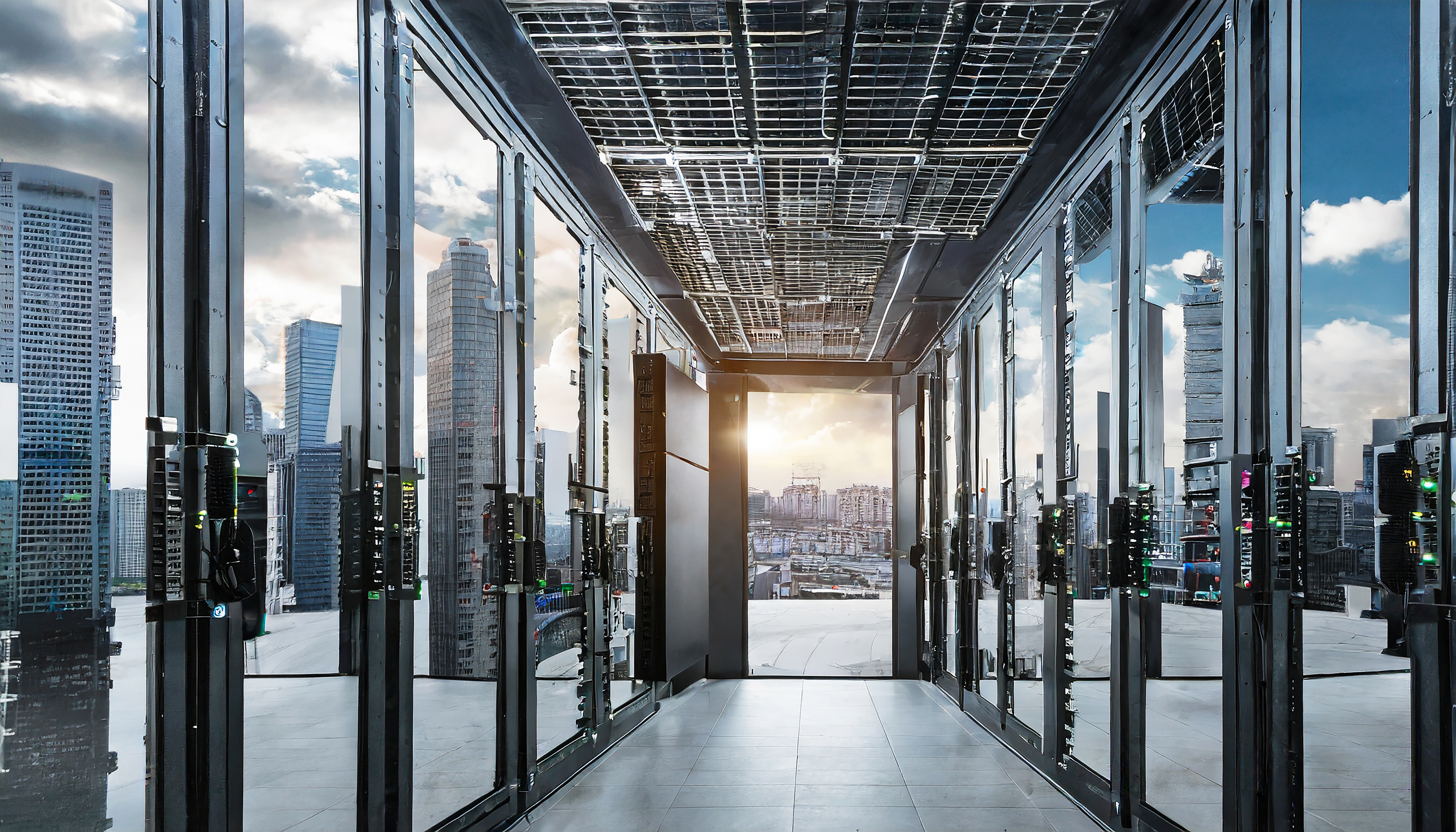 Data center com vista para o horizonte da cidade na metrópole moderna