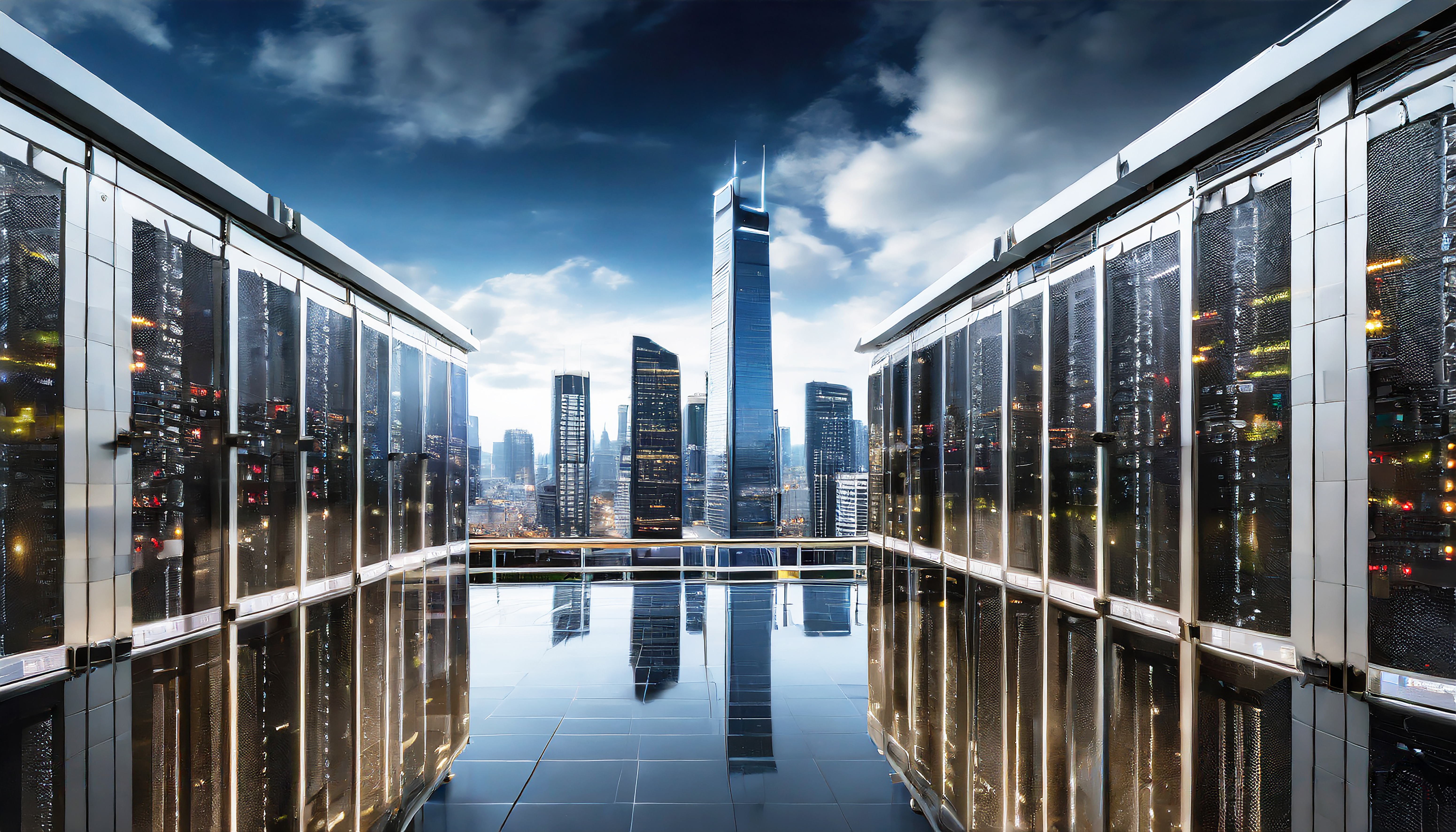 Data center com vista para o horizonte da cidade na metrópole moderna
