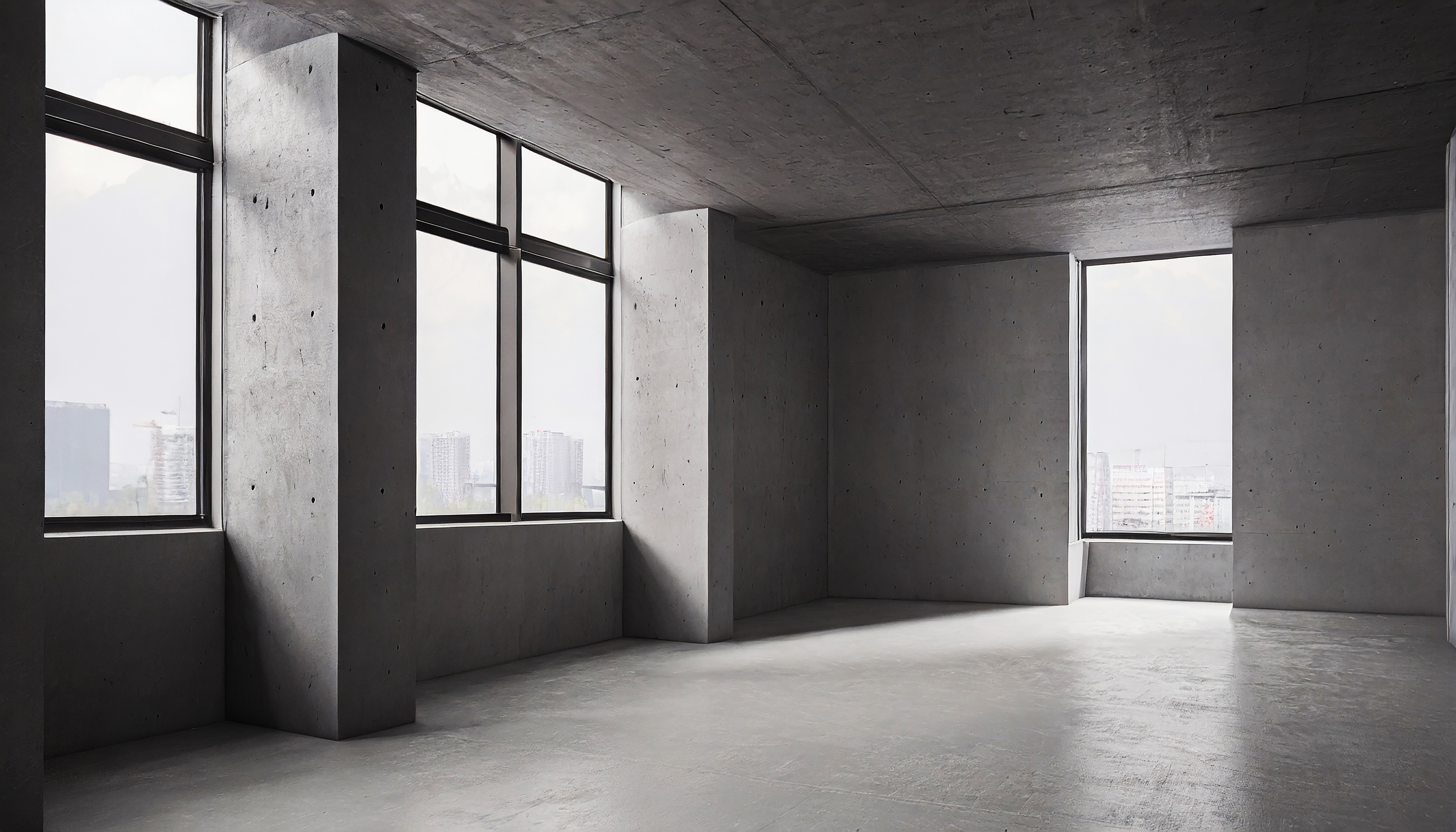 Quarto brutalista vazio sem móveis