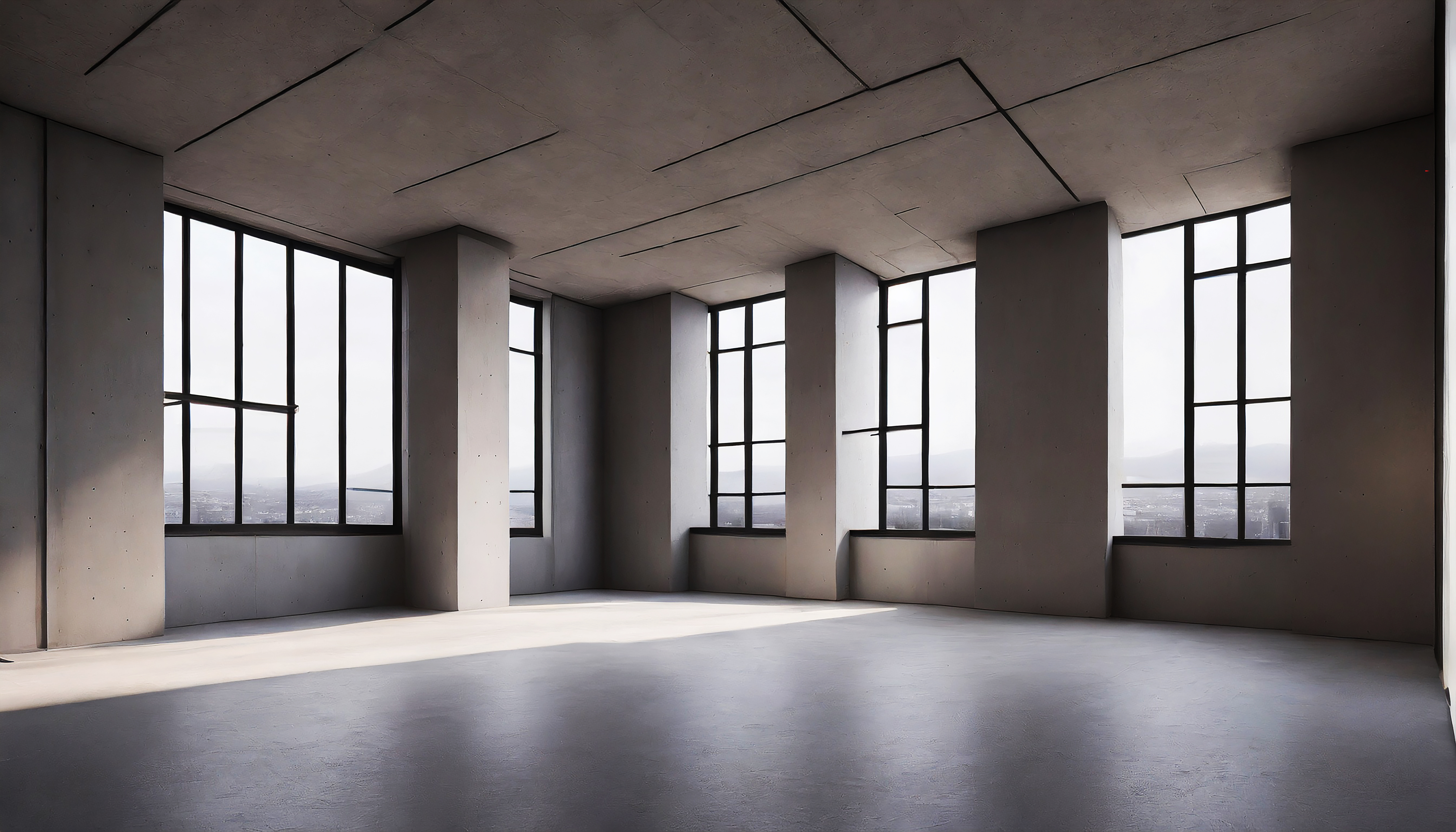 Quarto brutalista vazio sem móveis