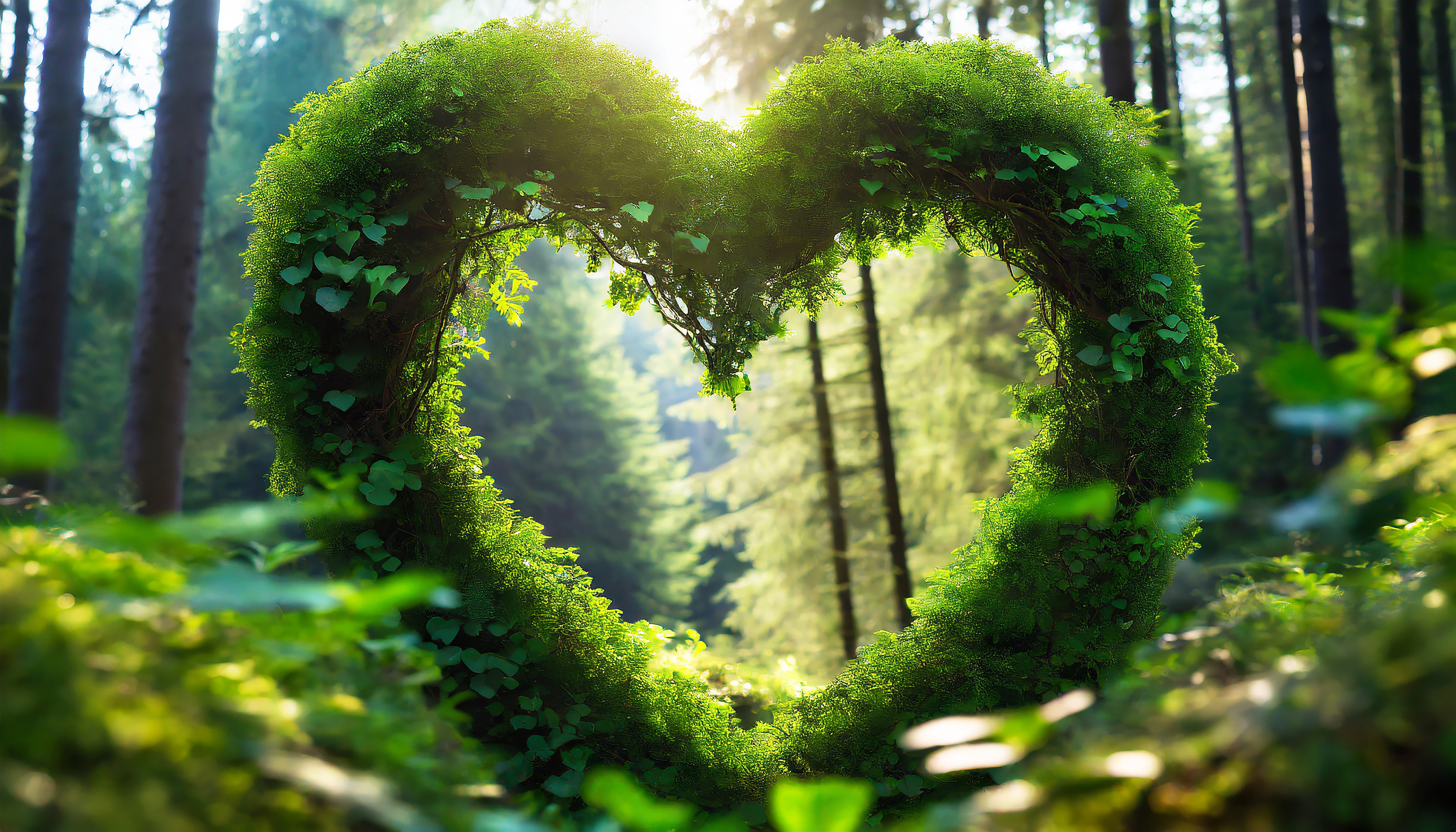 Forma de coração no meio de uma floresta