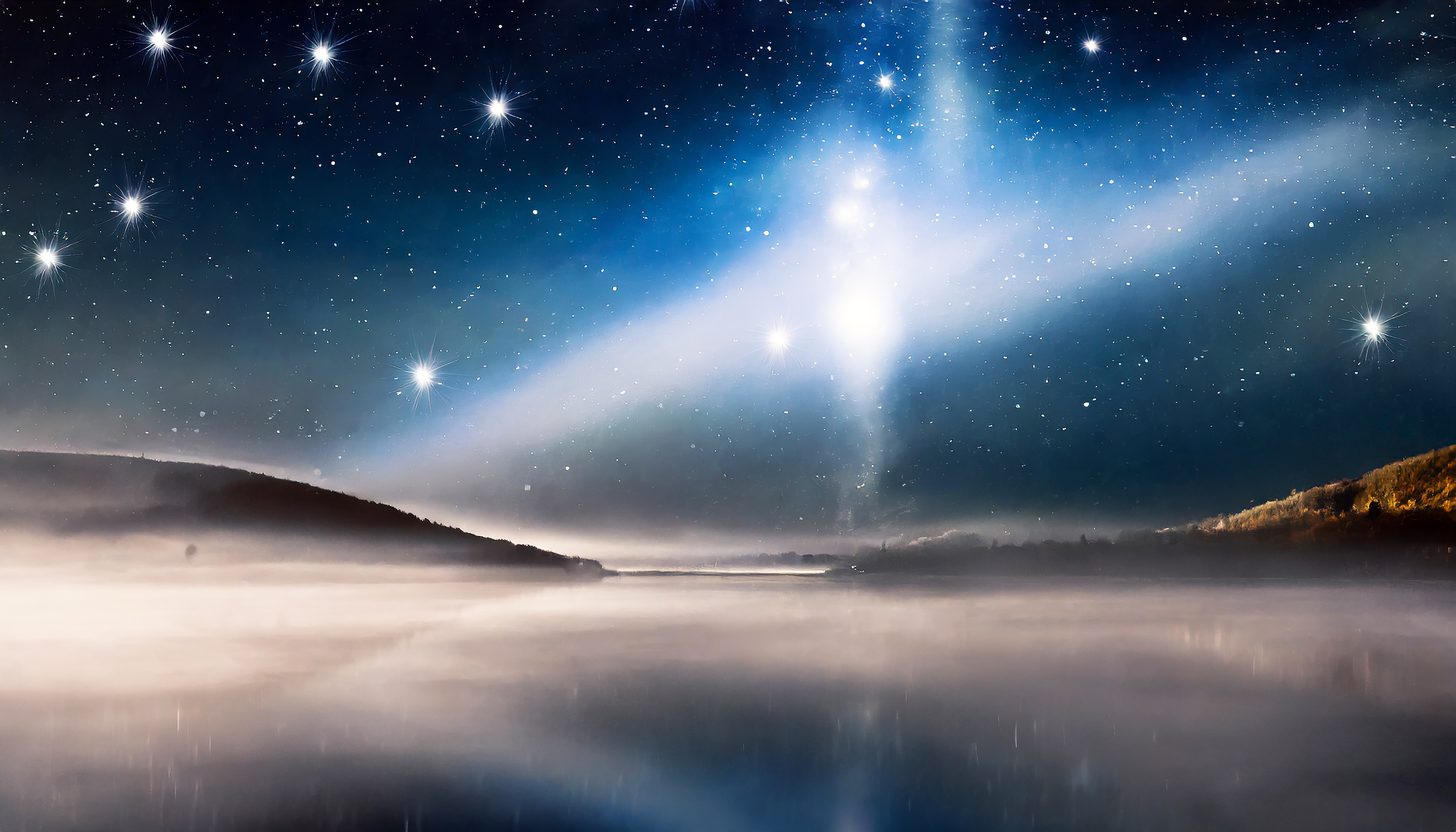 Paisagem abstrata e surreal com estrelas brilhando no céu noturno