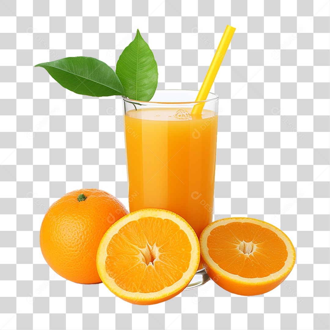 Copo com Suco de Laranja Frutas PNG Transparente