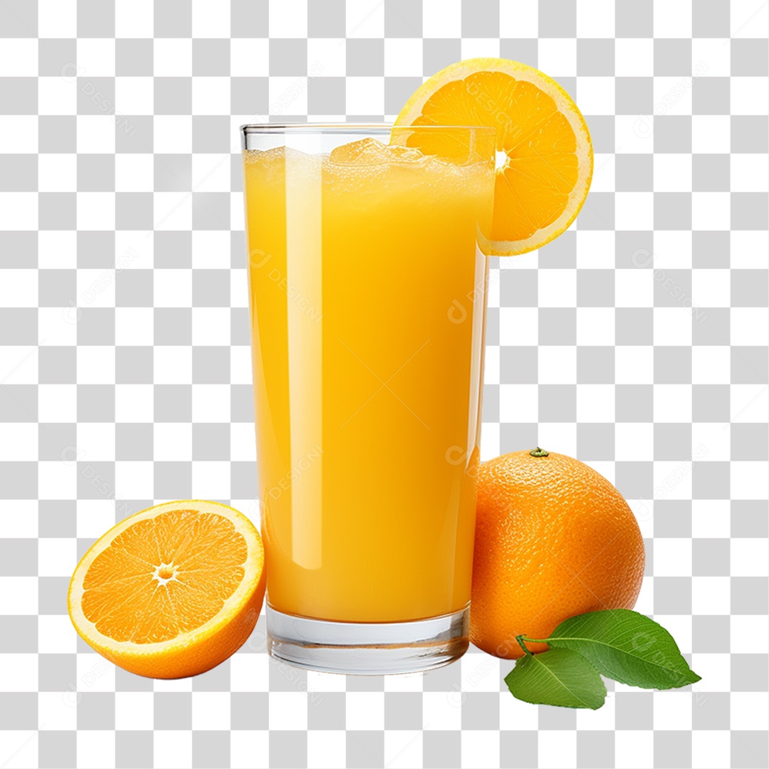 Copo com Suco de Laranja Frutas PNG Transparente