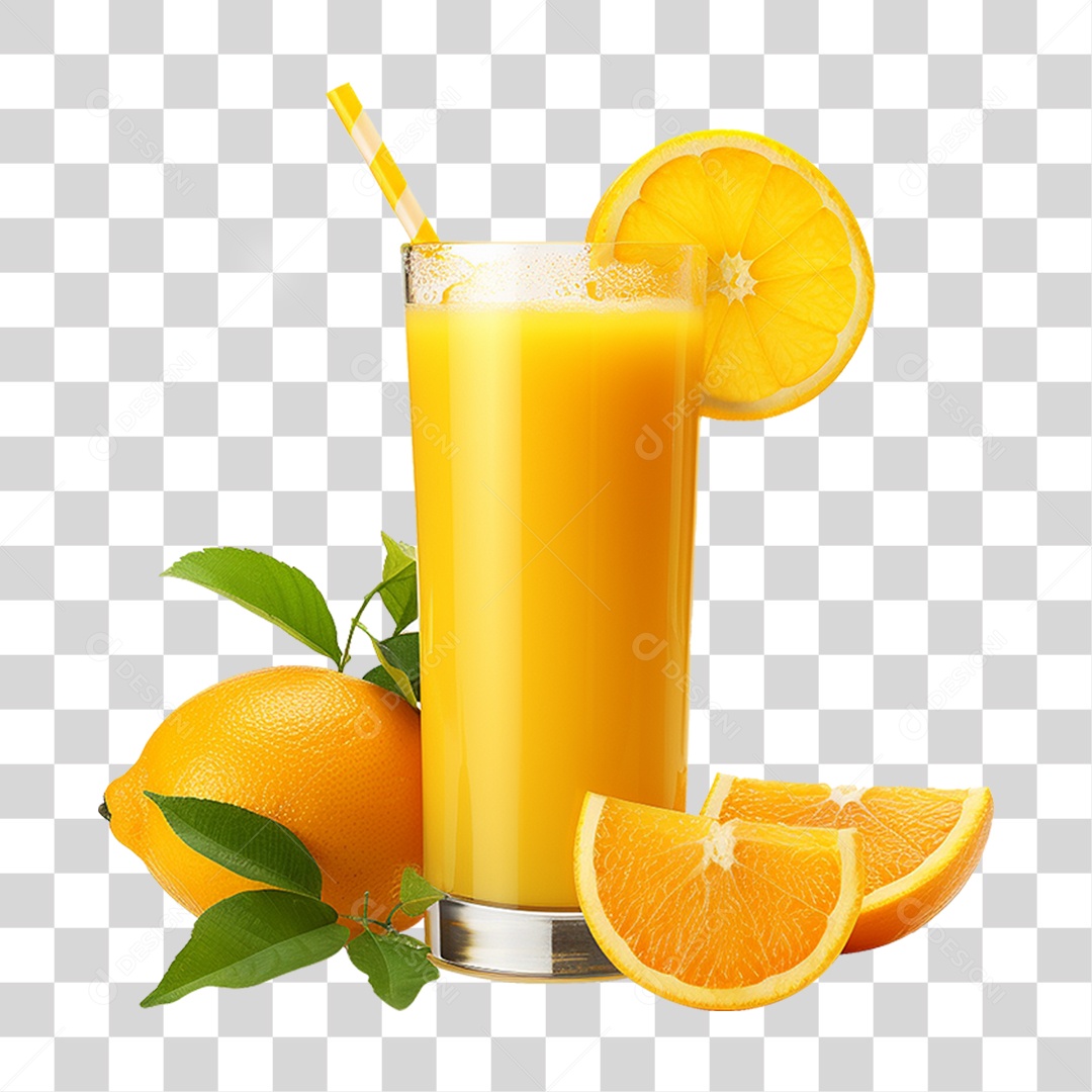 Copo com Suco de Laranja Frutas PNG Transparente