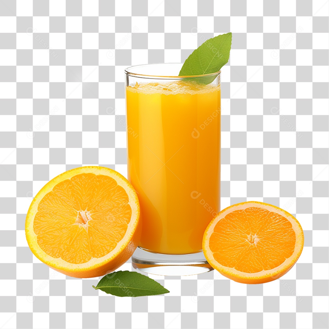 Copo com Suco de Laranja Frutas PNG Transparente
