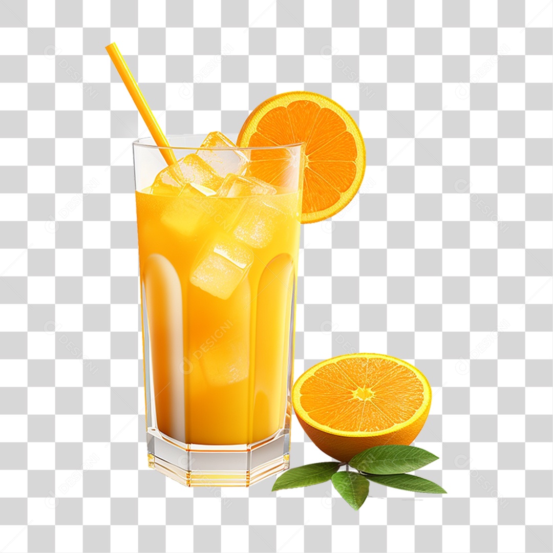 Copo com Suco de Laranja Frutas PNG Transparente