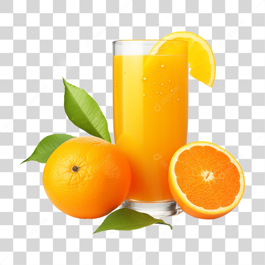 Copo com Suco de Laranja Frutas PNG Transparente