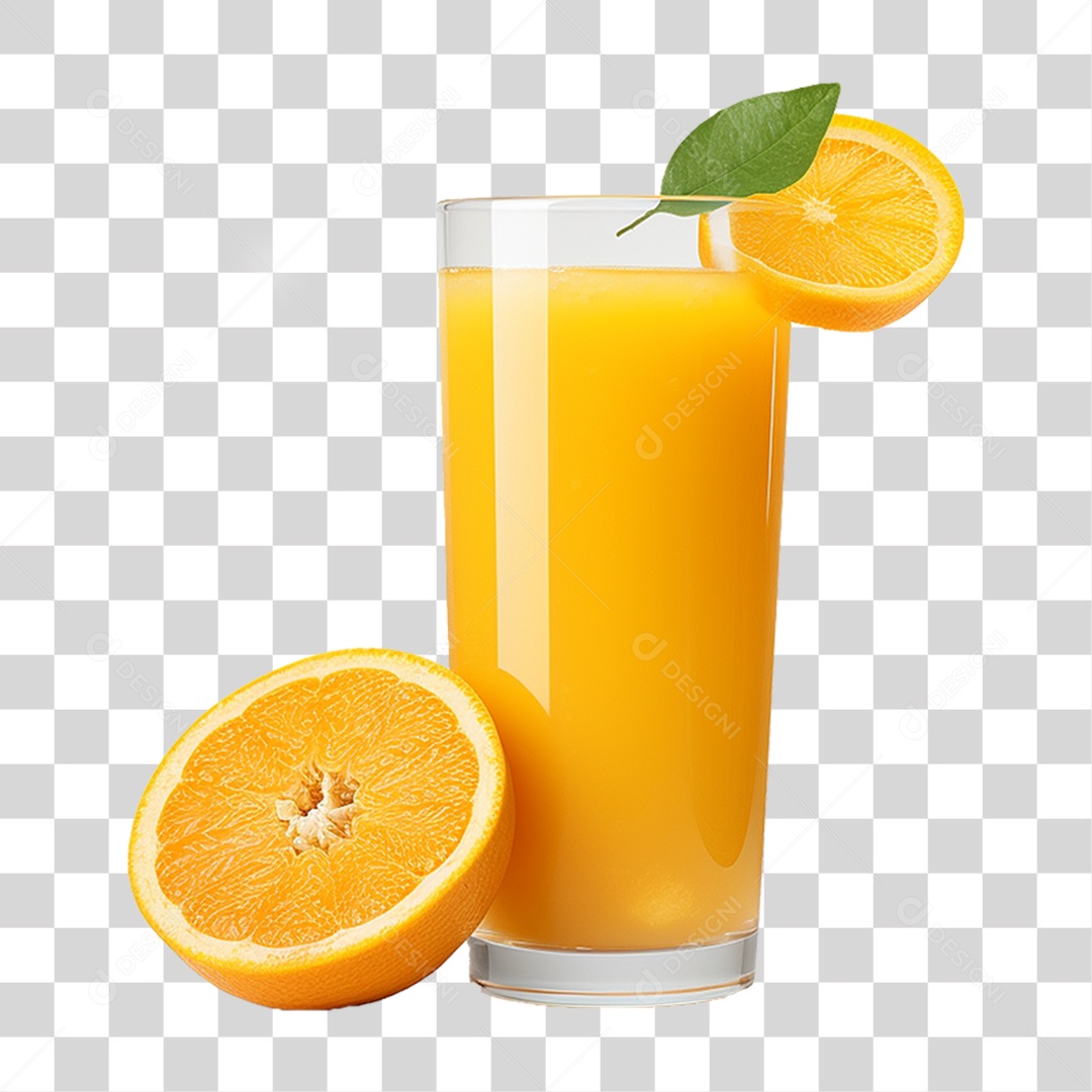 Copo com Suco de Laranja Frutas PNG Transparente