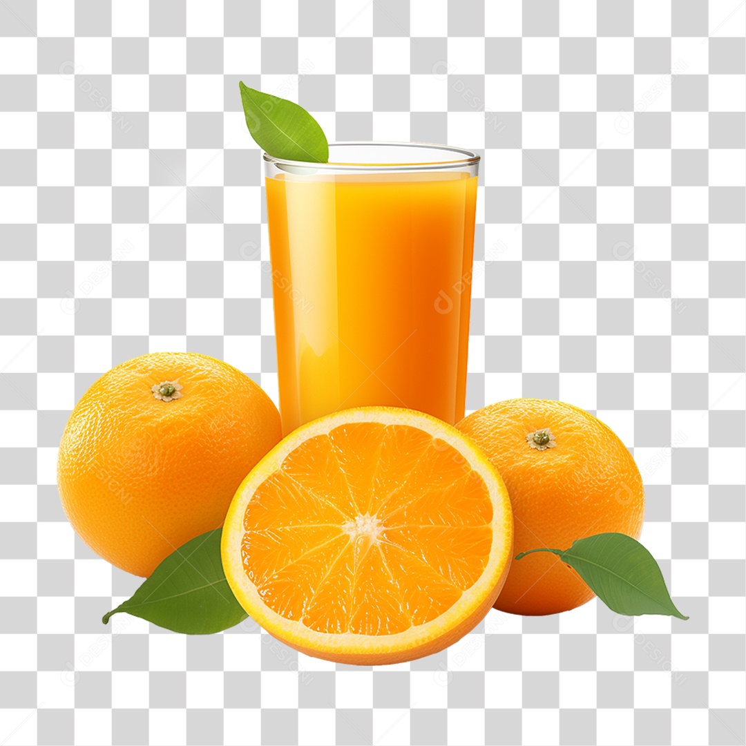 Copo com Suco de Laranja Frutas PNG Transparente