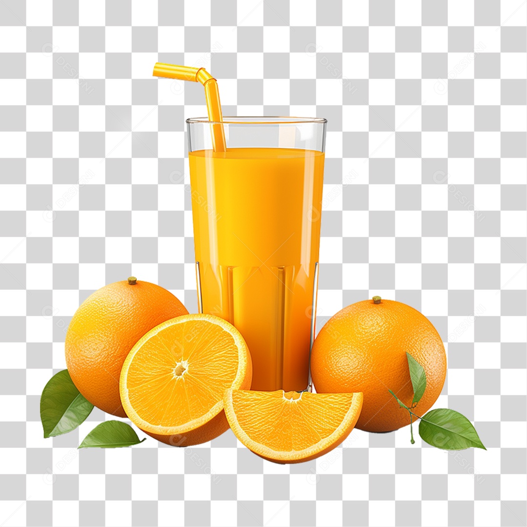Copo com Suco de Laranja Frutas PNG Transparente
