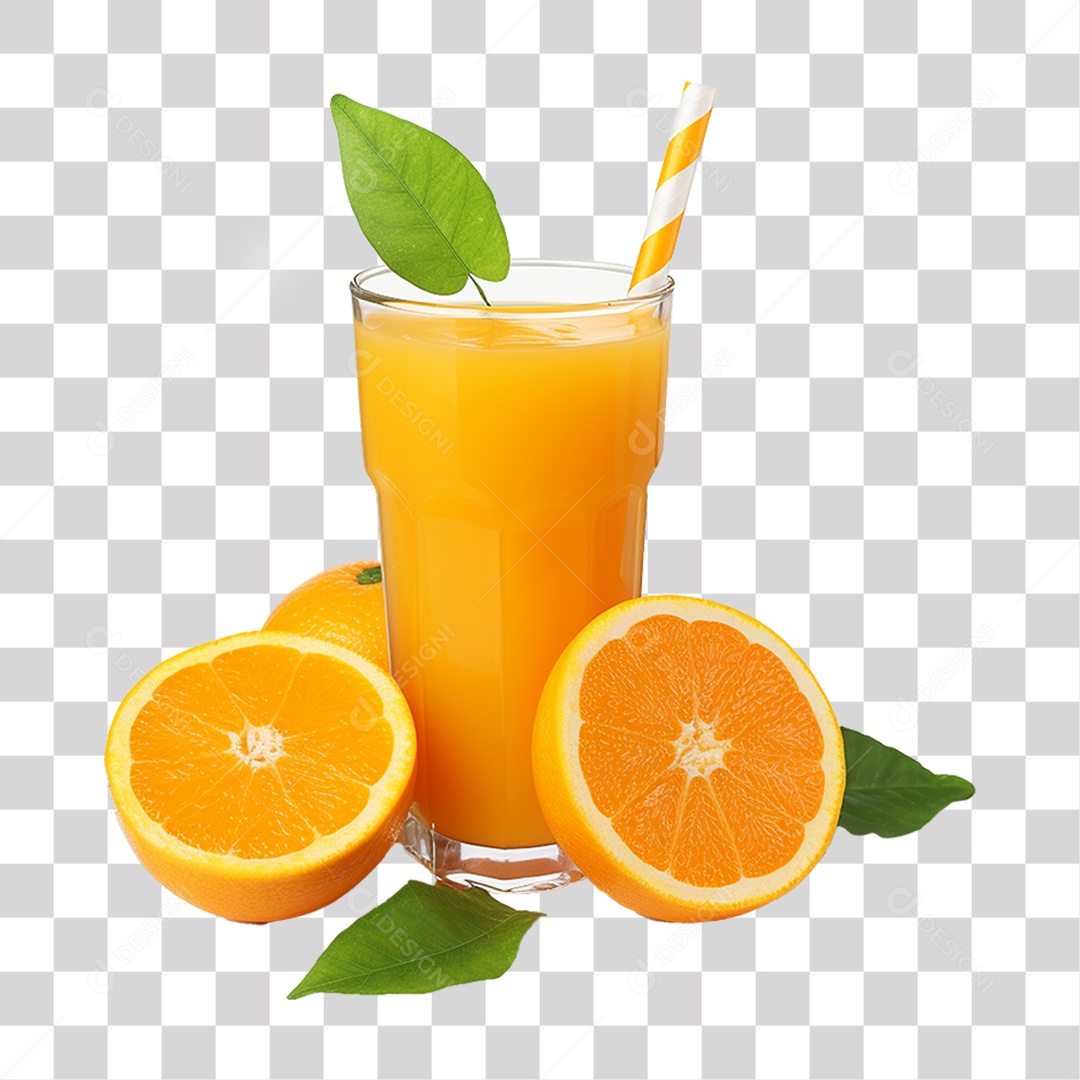 Copo com Suco de Laranja Frutas PNG Transparente
