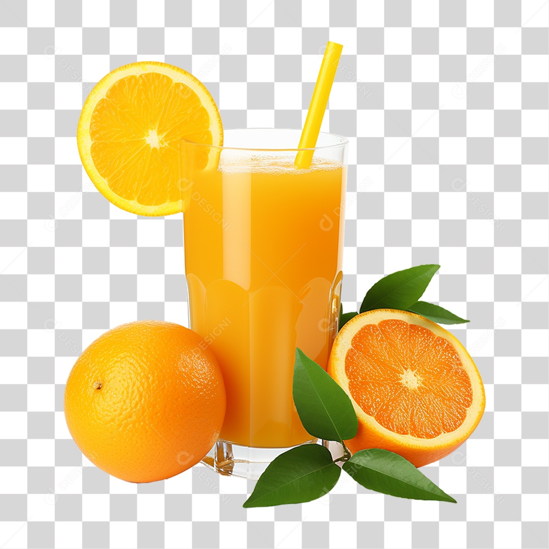 Copo com Suco de Laranja Frutas PNG Transparente
