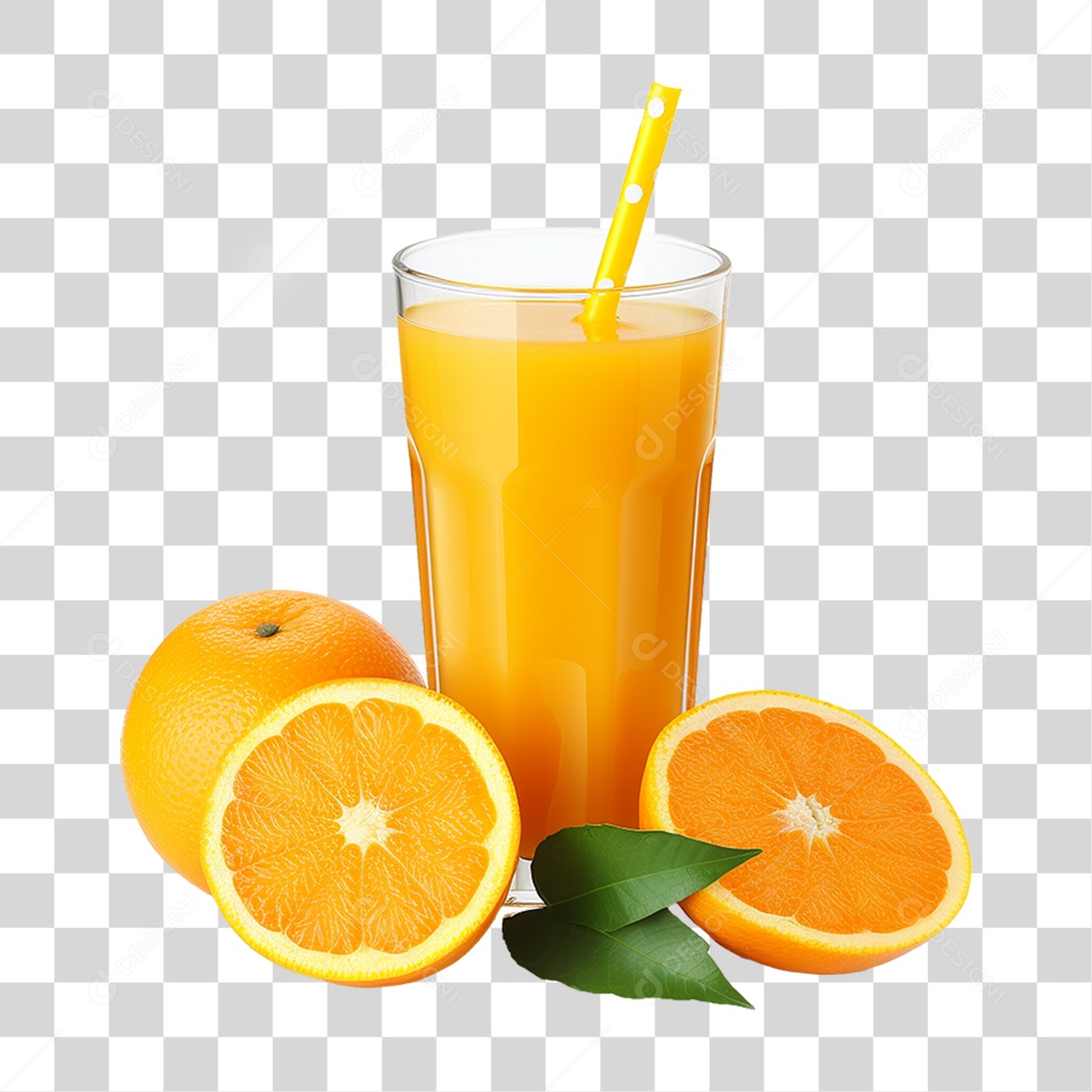 Copo com Suco de Laranja Frutas PNG Transparente