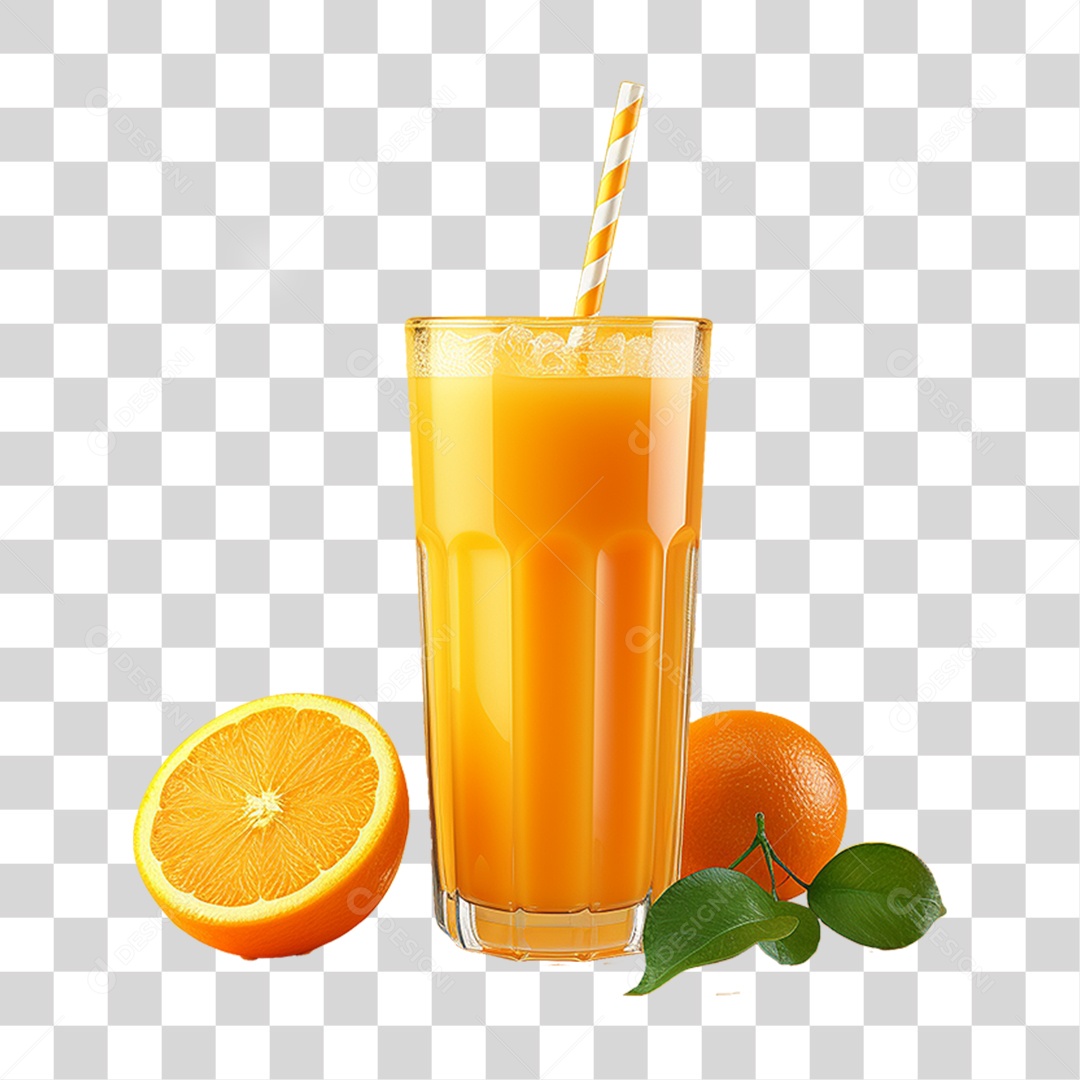 Copo com Suco de Laranja Frutas PNG Transparente