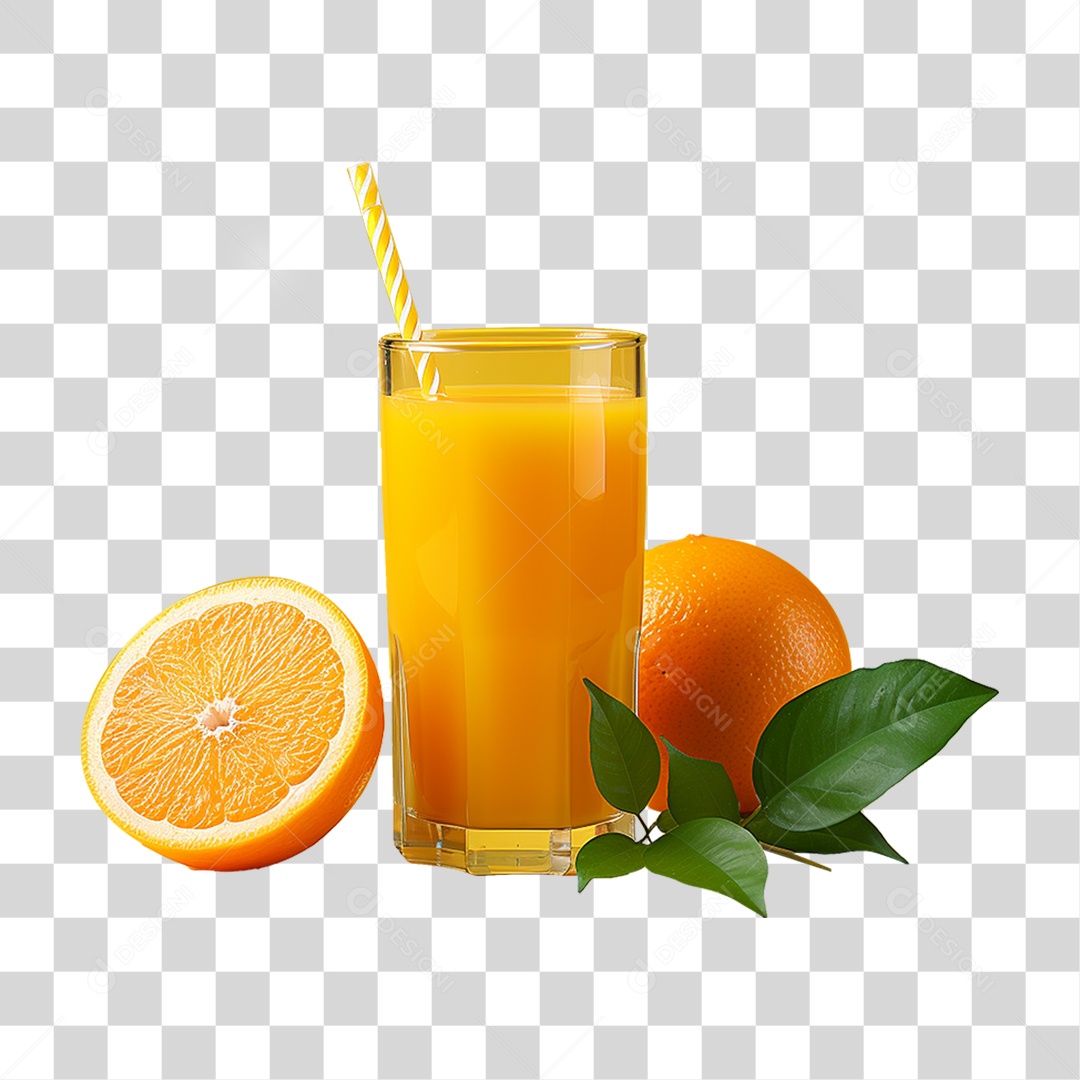 Copo com Suco de Laranja Frutas PNG Transparente