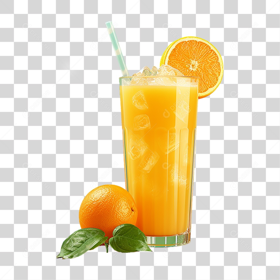 Copo com Suco de Laranja Frutas PNG Transparente