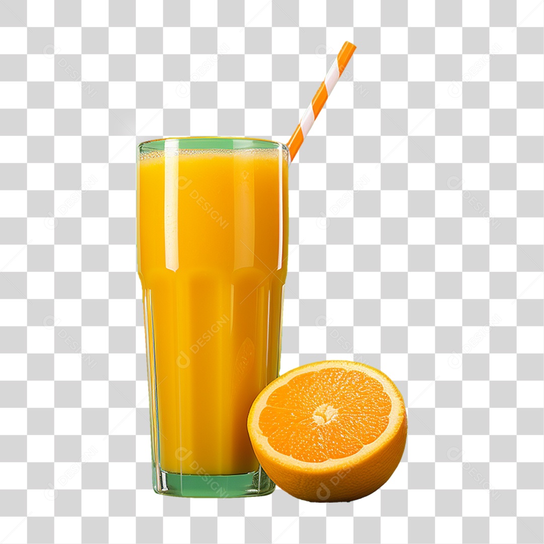 Copo com Suco de Laranja Frutas PNG Transparente