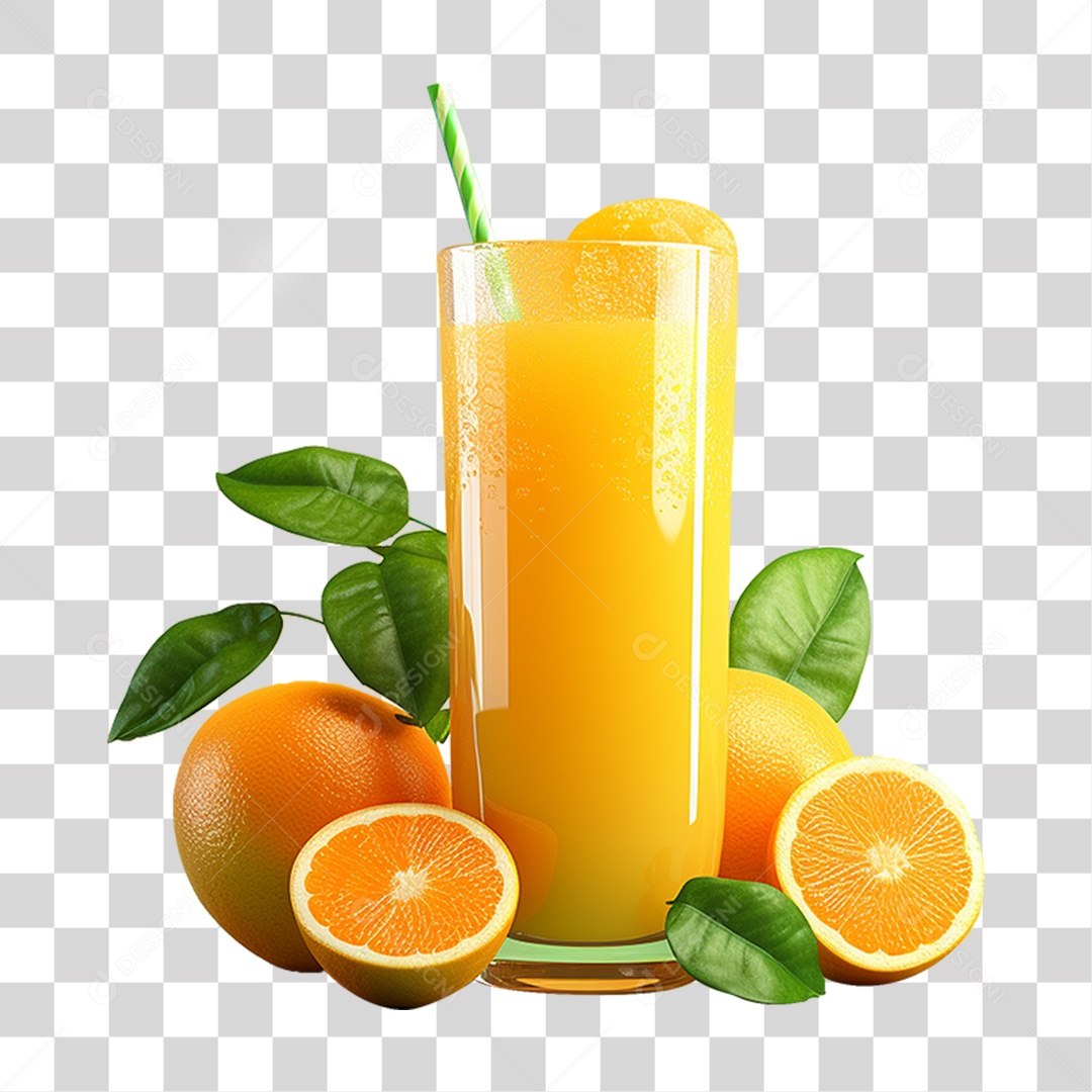 Copo com Suco de Laranja Frutas PNG Transparente