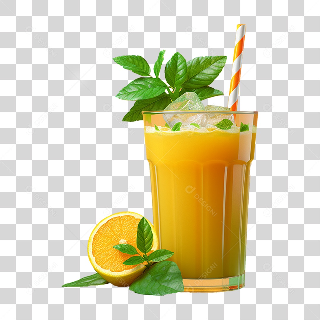 Copo com Suco de Laranja Frutas PNG Transparente
