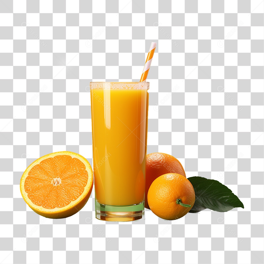 Copo com Suco de Laranja Frutas PNG Transparente