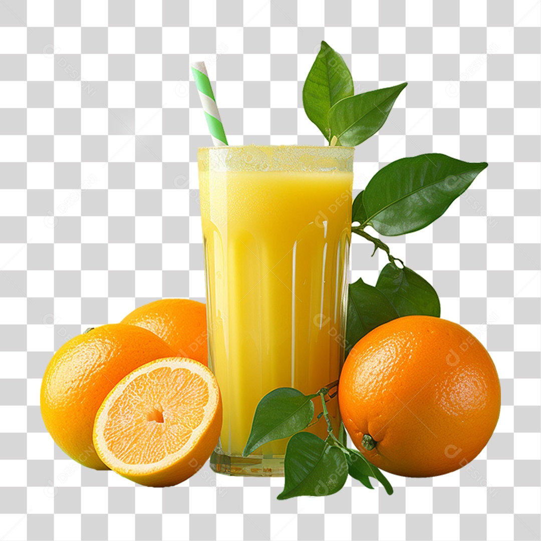Copo com Suco de Laranja Frutas PNG Transparente