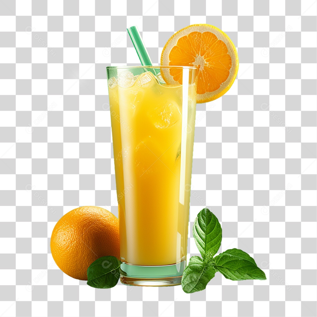 Copo com Suco de Laranja Frutas PNG Transparente