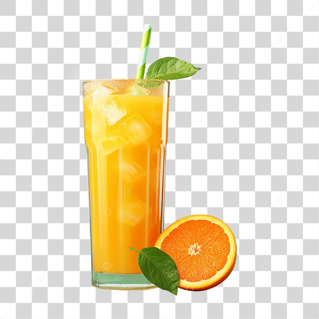 Copo com Suco de Laranja Frutas PNG Transparente