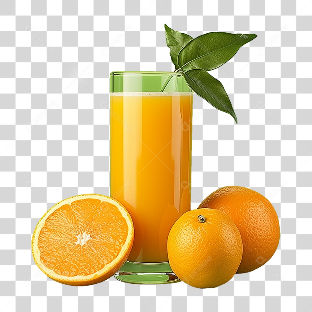 Copo com Suco de Laranja Frutas PNG Transparente