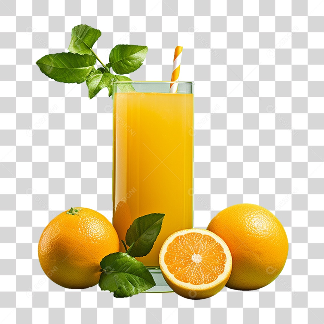 Copo com Suco de Laranja Frutas PNG Transparente