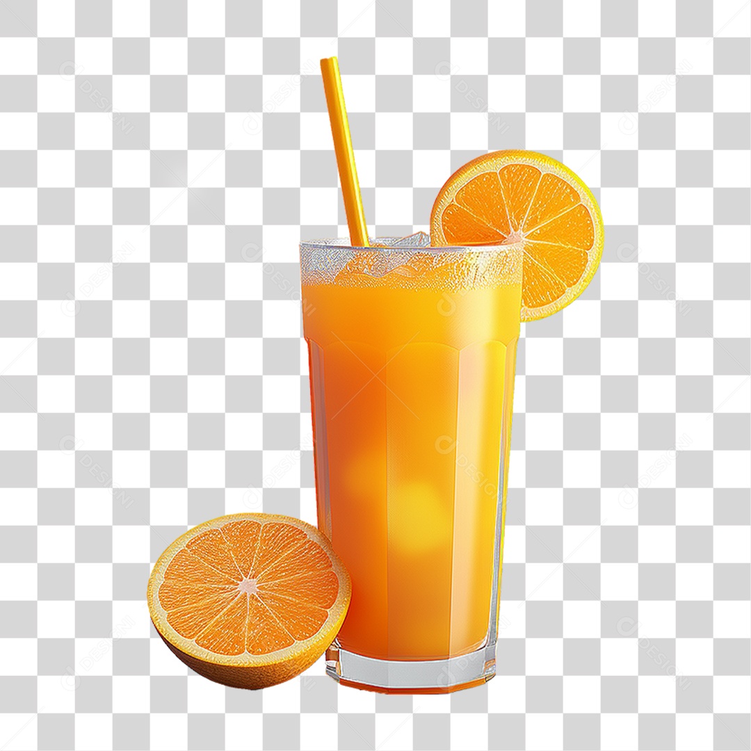 Copo com Suco de Laranja Frutas PNG Transparente