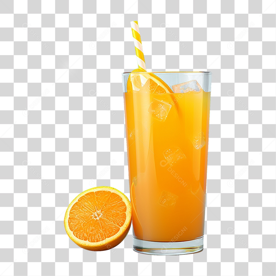 Copo com Suco de Laranja Frutas PNG Transparente