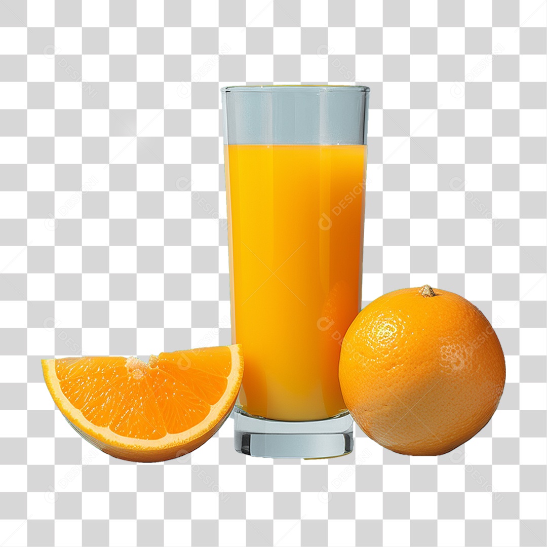 Copo com Suco de Laranja Frutas PNG Transparente