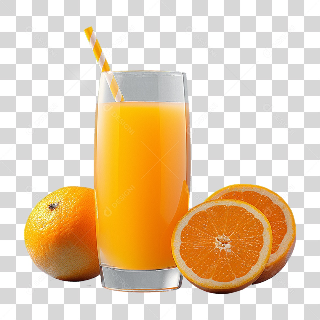 Copo com Suco de Laranja Frutas PNG Transparente