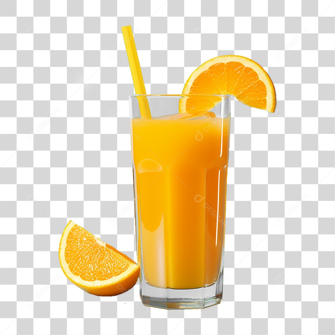 Copo com Suco de Laranja Frutas PNG Transparente