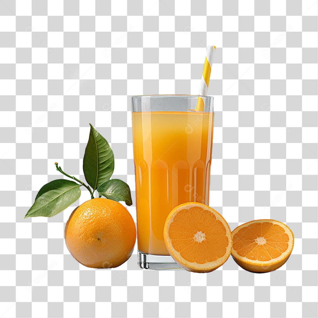 Copo com Suco de Laranja Frutas PNG Transparente