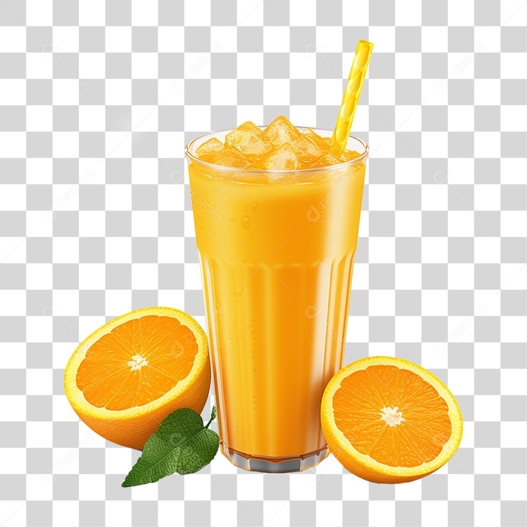 Copo com Suco de Laranja Frutas PNG Transparente