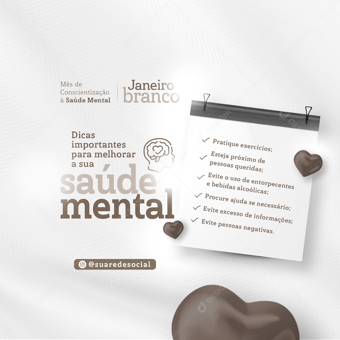 Social Media Conscientização à Saúde Mental Janeiro Branco PSD Editável