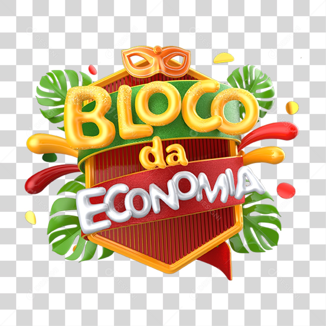 Selo 3D Bloco da Economia PNG Transparente