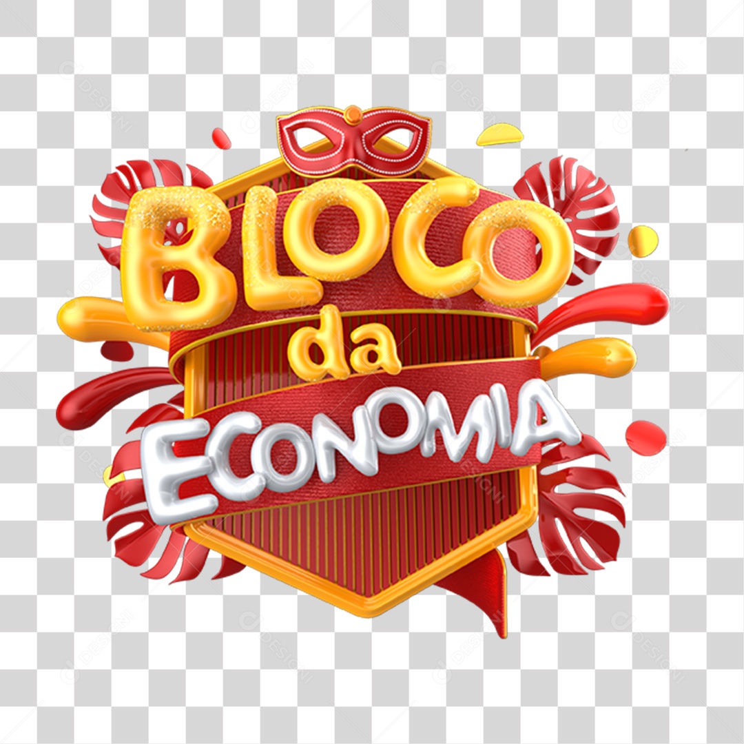 Selo 3D Bloco da Economia PNG Transparente