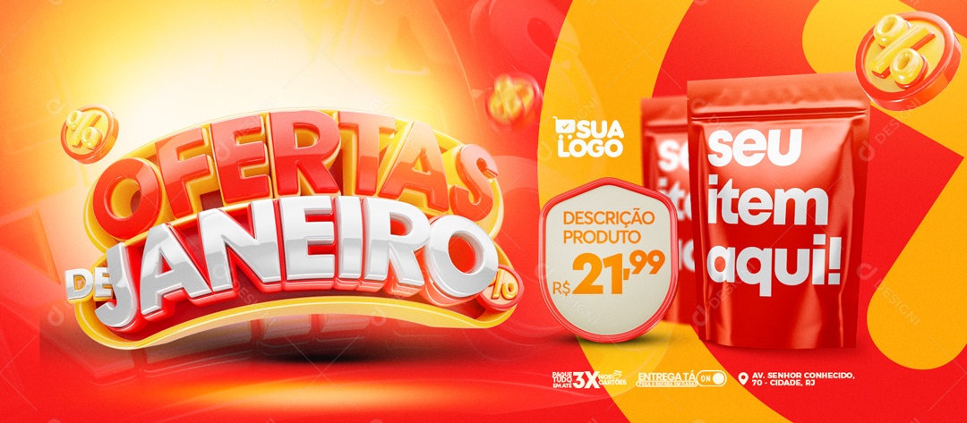 Social Media Banner Ofertas De Janeiro Supermercado PSD Editável