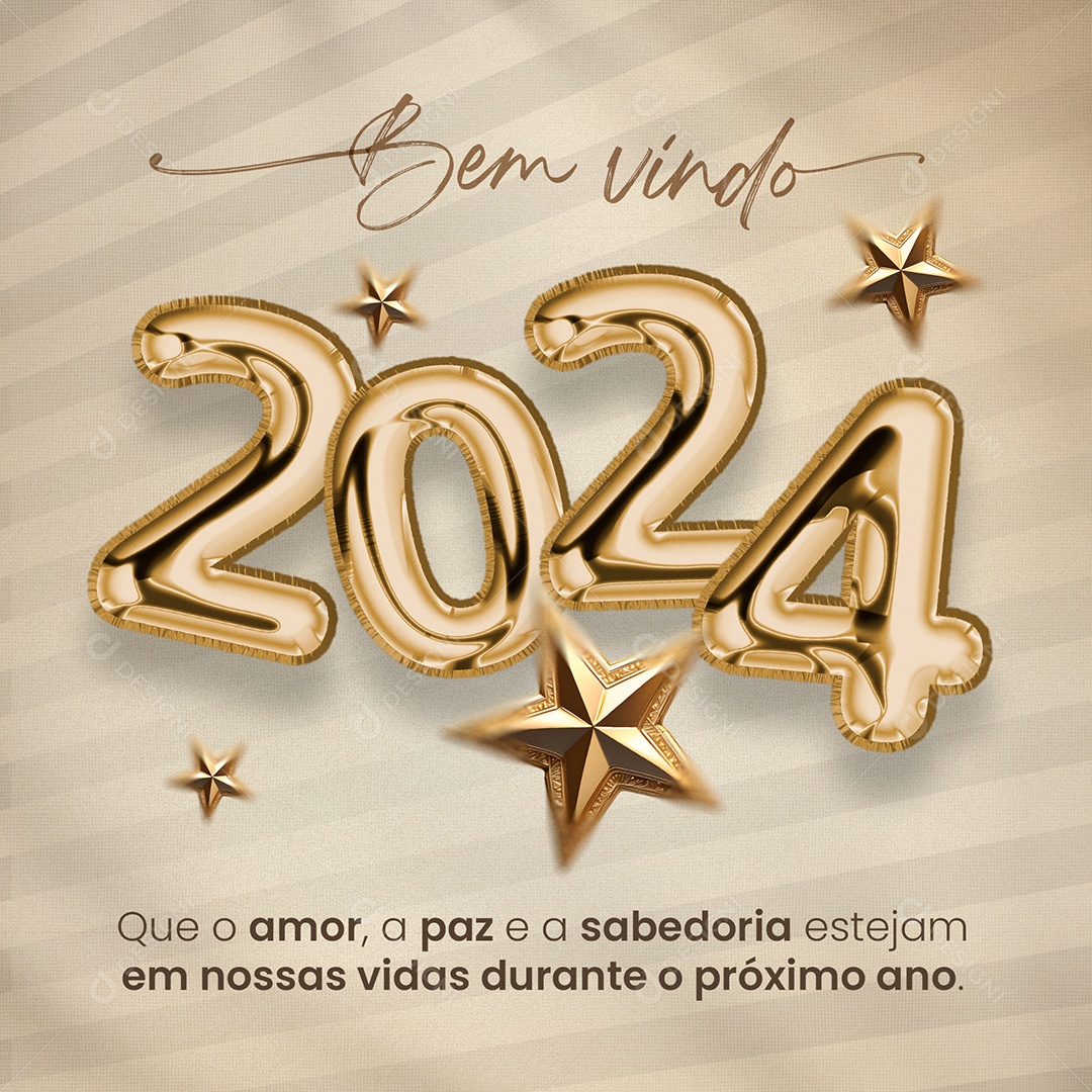 Bem Vindo 2024 Que o Amor a Paz e a Sabedoria Estejam em nossas Vidas Social Media PSD Editável