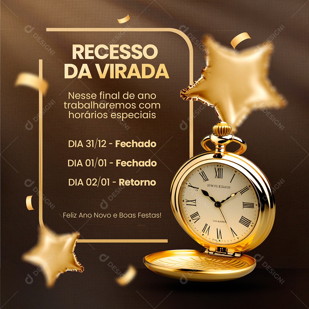 Recesso Da Virada nesse Final de Ano Trabalharemos Social Media PSD Editável